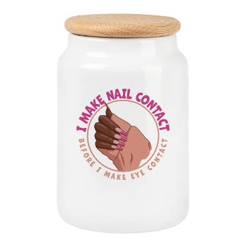 I make nail contact before nail tech - Cookie Jar with Wooden Lid - white - Front
