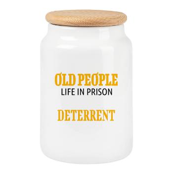 Don't Mess With Old People - gift for grandparents - Cookie Jar with Wooden Lid - white - Front