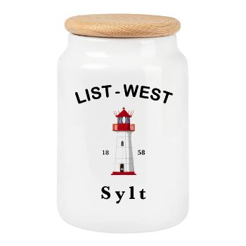Iconic lighthouse List-West on Sylt, North Sea - Cookie Jar with Wooden Lid - white - Front