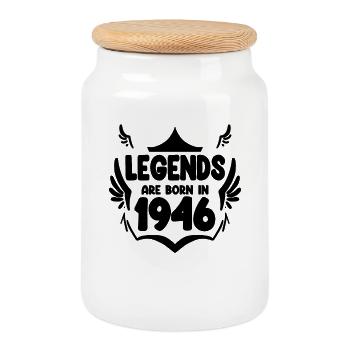 1946 - Born 1946 - Cookie Jar with Wooden Lid - white - Front