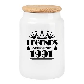 1991 - Born 1991 - Cookie Jar with Wooden Lid - white - Front