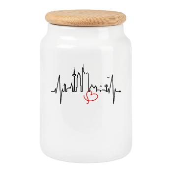 Frankfurt Skyline Heartbeat FFM Fan Love Hessen - Cookie Jar with Wooden Lid - white - Front