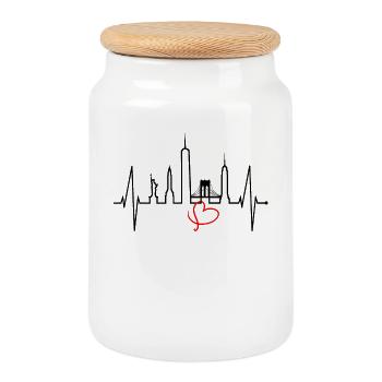 New York Skyline Heartbeat Heart USA Gift NY - Cookie Jar with Wooden Lid - white - Front