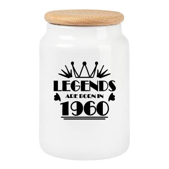 1960 - Born 1960 - Cookie Jar with Wooden Lid - white - Front