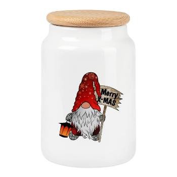 Weihnachts Zwerg Christmas Gnome - Keksdose mit Holzdeckel - Weiß - Vorne