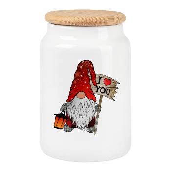 Gnome Christmas Elves with I Love You Shield - Cookie Jar with Wooden Lid - white - Front