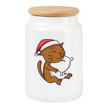 Chat Abyssin Chat Noël Sommeil Fatigué - Boîte à biscuits avec couvercle en bois - blanc - Devant