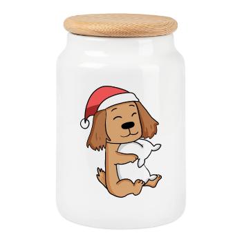 English Cocker Spaniel Hund Weihnachten Schlafen - Keksdose mit Holzdeckel - Weiß - Vorne