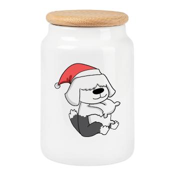 Shetland Sheepdog Chien de Noël Sommeil Fatigué - Boîte à biscuits avec couvercle en bois - blanc - Devant