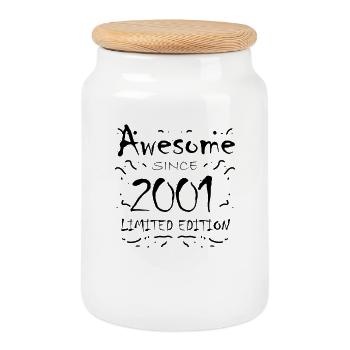 2001 - Vintage 2001 - Fantastic since 2001 - Cookie Jar with Wooden Lid - white - Front