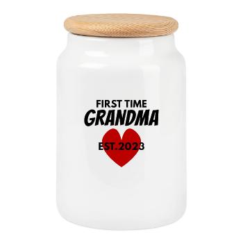 Grandma for the first time - Grandma 2023 - Cookie Jar with Wooden Lid - white - Front
