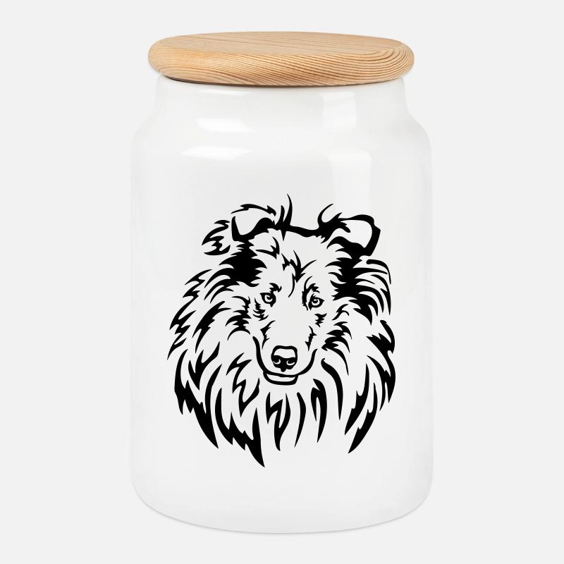 Collie Kopf - Keksdose mit Holzdeckel - Weiß