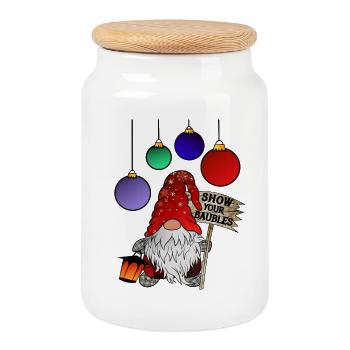X Maß Gnom Show your Baubles - Keksdose mit Holzdeckel - Weiß - Vorne