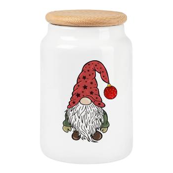 Christmas Elves Christmas Gnom - Cookie Jar with Wooden Lid - white - Front