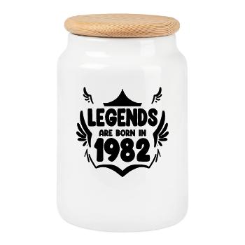 1982 - Born 1982 - Cookie Jar with Wooden Lid - white - Front