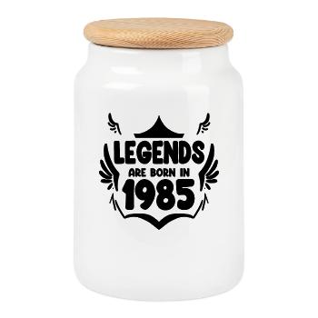 1985 - Né en 1985 - Boîte à biscuits avec couvercle en bois - blanc - Devant