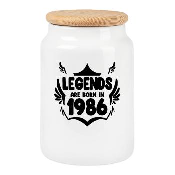 1986 - Born 1986 - Cookie Jar with Wooden Lid - white - Front
