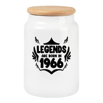 1966 - Born 1966 - Cookie Jar with Wooden Lid - white - Front