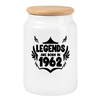 1962 - Born 1962 - Cookie Jar with Wooden Lid - white - Front