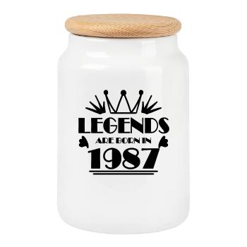 1987 - Born 1987 - Cookie Jar with Wooden Lid - white - Front