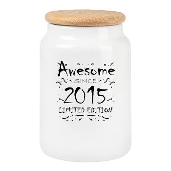 2015 - Millésime 2015 - Fantastique depuis 2015 - Boîte à biscuits avec couvercle en bois - blanc - Devant