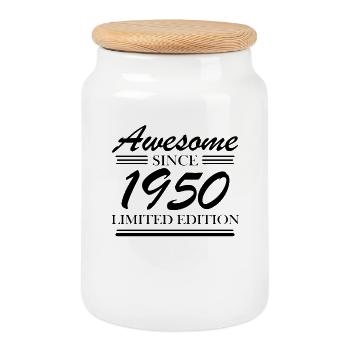 1950 - Born 1950 - Born 1950 - Cookie Jar with Wooden Lid - white - Front