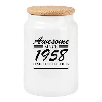 1958 - Born 1958 - Born 1958 - Cookie Jar with Wooden Lid - white - Front