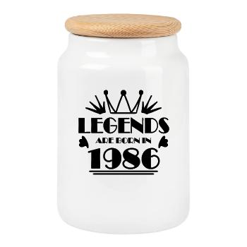 1986 - Born 1986 - Cookie Jar with Wooden Lid - white - Front