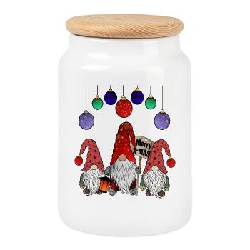Gnome Family Christmas Elves - Cookie Jar with Wooden Lid - white - Front