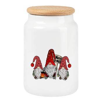 Christmas Dwarfs Elves Gnome Family - Cookie Jar with Wooden Lid - white - Front
