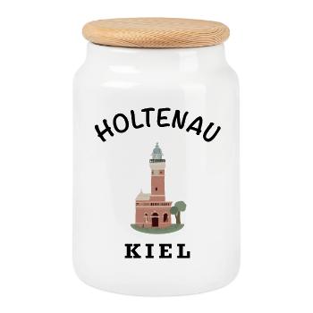 Kiel Holtenau Leuchtturm, deutsche Ostsee - Keksdose mit Holzdeckel - Weiß - Vorne