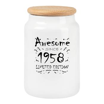 1958 - Born 1958 - Fantastic since 1958 - Cookie Jar with Wooden Lid - white - Front