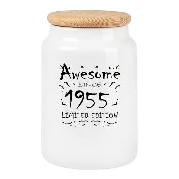 1955 - Né en 1955 - Fantastique depuis 1955 - Boîte à biscuits avec couvercle en bois - blanc - Devant