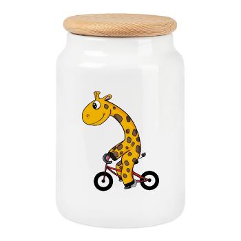 Giraffe fährt Fahrrad - Keksdose mit Holzdeckel - Weiß - Vorne