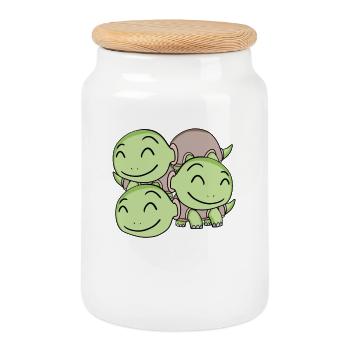 Cute turtles - turtle - Cookie Jar with Wooden Lid - white - Front