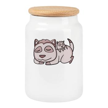 Paresseux avec bébé paresseux - Famille - Boîte à biscuits avec couvercle en bois - blanc - Devant