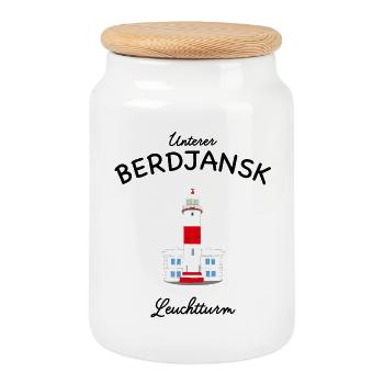 Asowsches Meer, Unterer Berdjansk Leuchtturm, UKR - Keksdose mit Holzdeckel - Weiß - Vorne