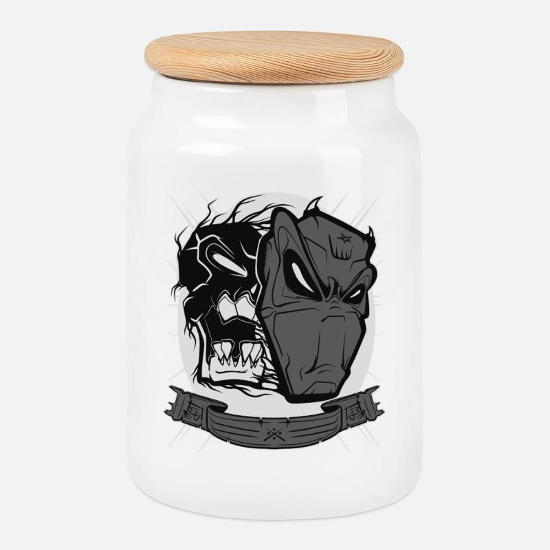 Devil mask - Keksdose mit Holzdeckel - Weiß