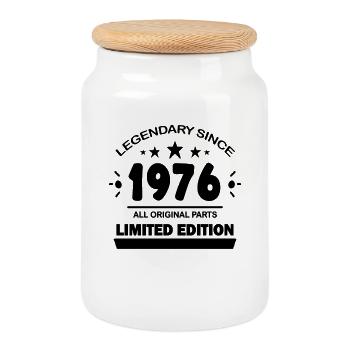 Baujahr 1976 - Jahrgang 1976 - Keksdose mit Holzdeckel - Weiß - Vorne