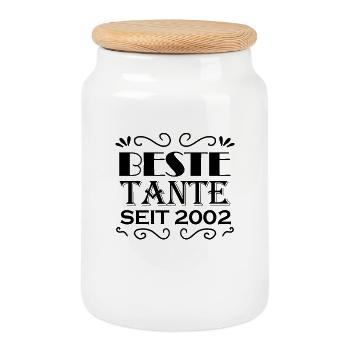 Beste Tante seit 2002 - Keksdose mit Holzdeckel - Weiß - Vorne