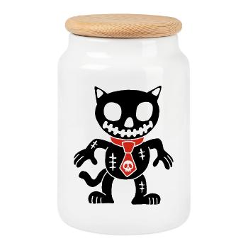 Black cat voodoo doll - Cookie Jar with Wooden Lid - white - Front