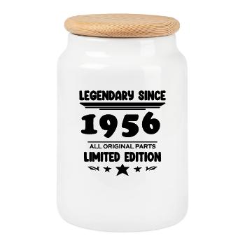 1956 - Jahrgang 1956 - Baujahr 1956 - Keksdose mit Holzdeckel - Weiß - Vorne