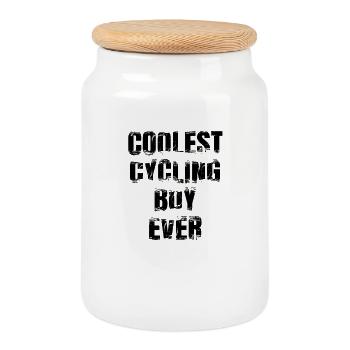 Cool cyclist - Cookie Jar with Wooden Lid - white - Front