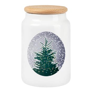beleuchteter Weihnachtsbaum im Schnee - Keksdose mit Holzdeckel - Weiß - Vorne