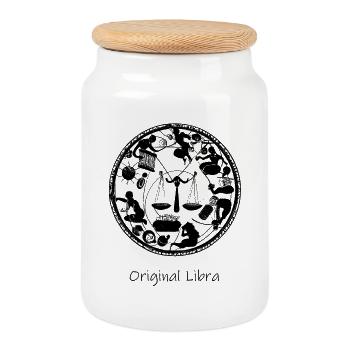 Zodiac sign Libra 001 black - Cookie Jar with Wooden Lid - white - Front