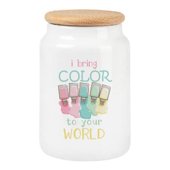 I bring color to your world Nail Tech - Cookie Jar with Wooden Lid - white - Front