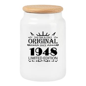 1948 - Year of construction 1948 - Born 1948 - Cookie Jar with Wooden Lid - white - Front