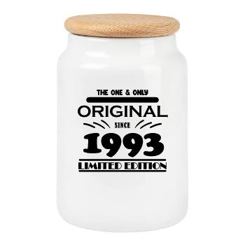 1993 - Year of construction 1993 - Born 1993 - Cookie Jar with Wooden Lid - white - Front
