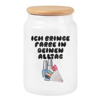 Ich Bringe Farbe In Deinen Alltag Nageldesignerin - Keksdose mit Holzdeckel - Weiß - Vorne