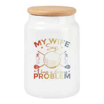 Funny Golf Quote - Cookie Jar with Wooden Lid - white - Front